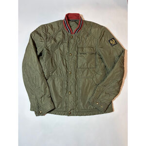 Belstaff Haverford Quilted Bomber Jacket Slate Green Logo Patch Italy 50